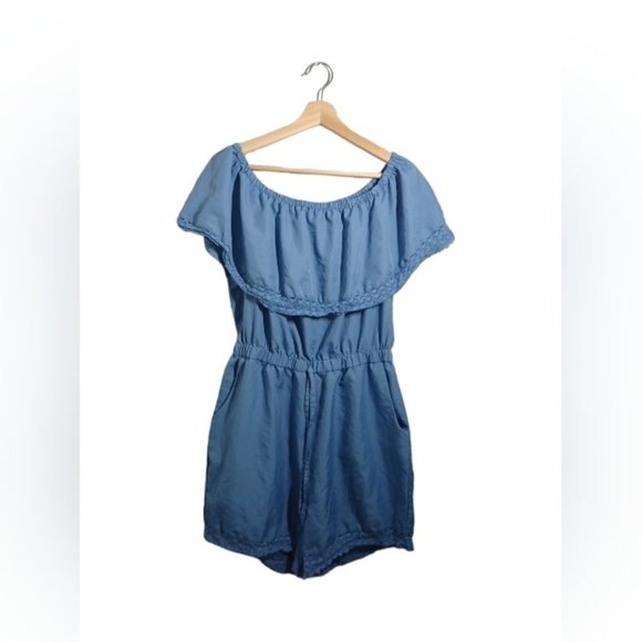 Blue off shoulder Romper - Picture 1 of 9